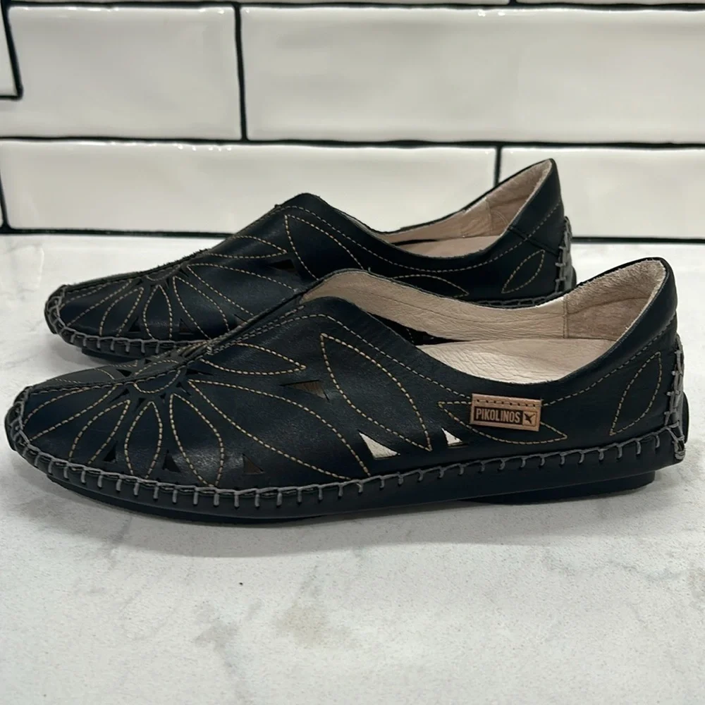 Pikolinos Jerez Womens EU 36 US 6 Black Leather Loafer Shoes Driving Moccasin